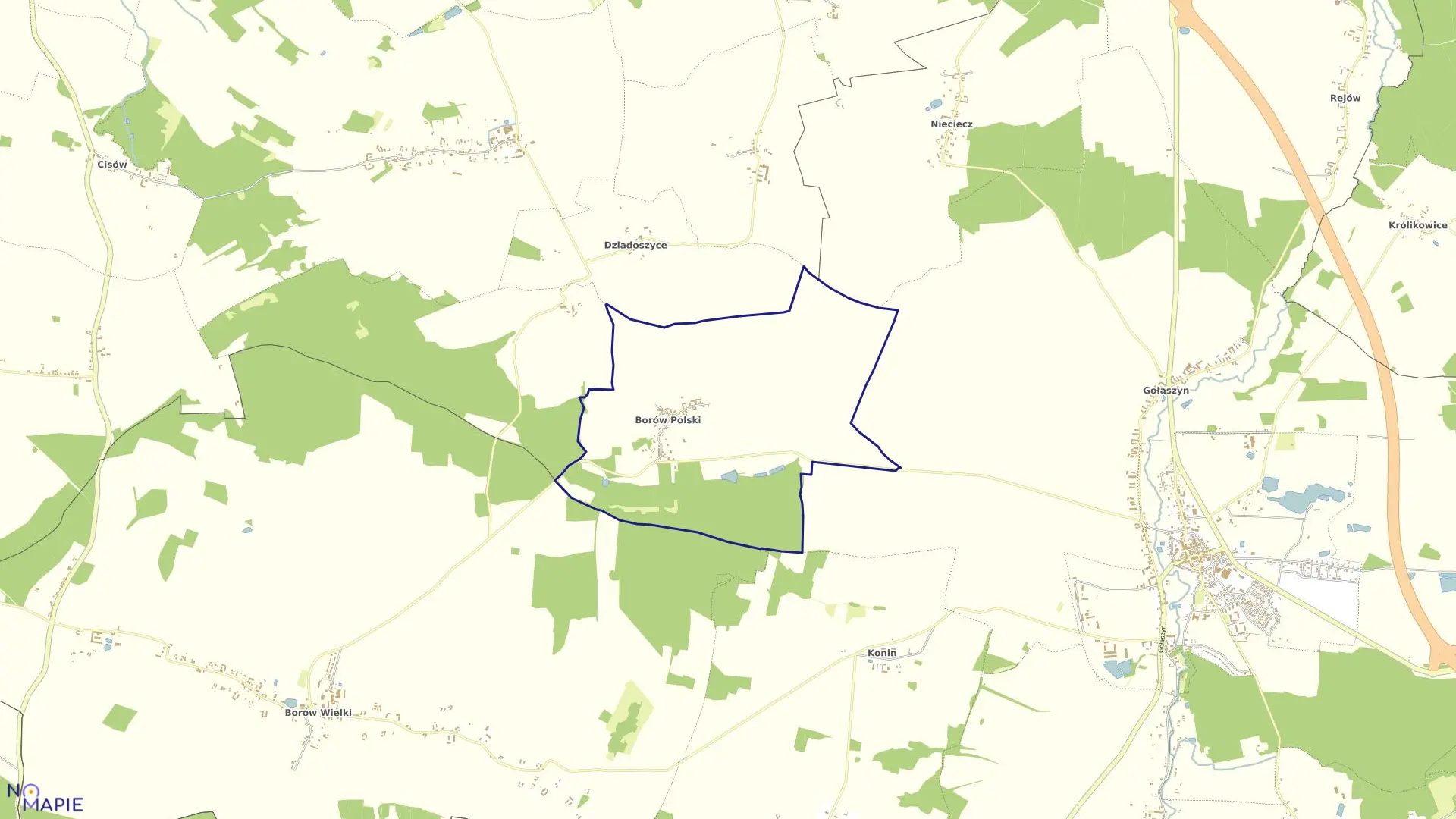 Mapa obrębu BORÓW POLSKI w gminie Nowe Miasteczko