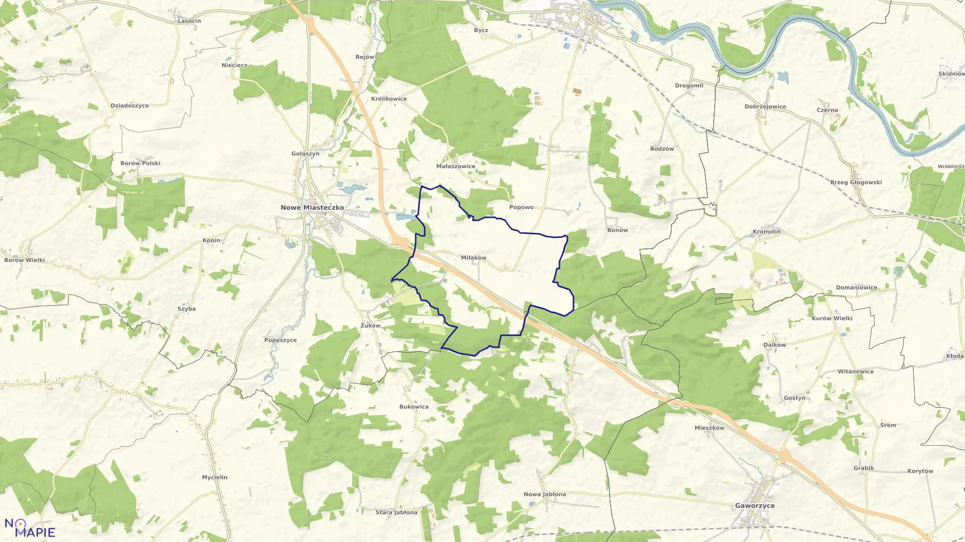 Mapa obrębu MIŁAKÓW w gminie Nowe Miasteczko